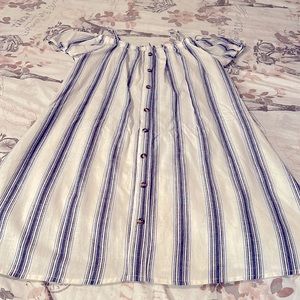 Small white sundress with blue stripes